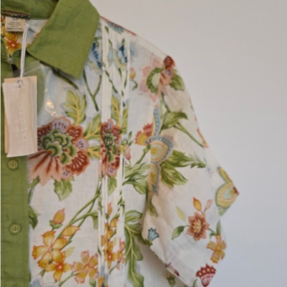 Magaschoni Linen Button Up Floral Workwear Cottagecore‎ Top Cream Multi S NWT - Picture 4 of 9